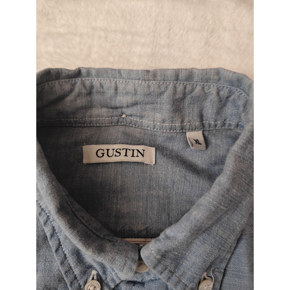 Gustin Light Blue Chambray Button Up Shirt Short Sleeve Made in USA  XL - Picture 5 of 9